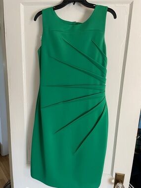 Calvin Klein Emerald Green Sleeveless Sheath Dress with Sculpted Pleats
